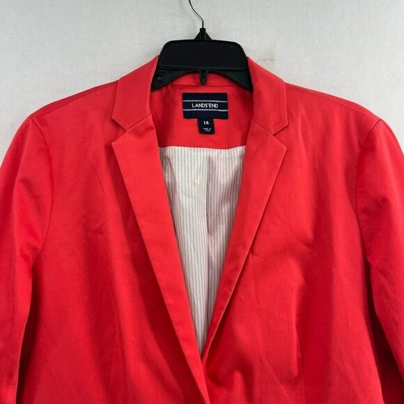 Lands' End Blazer Women's Sz 14 Red One-Button Single-Breasted Striped Lining - Picture 7 of 12